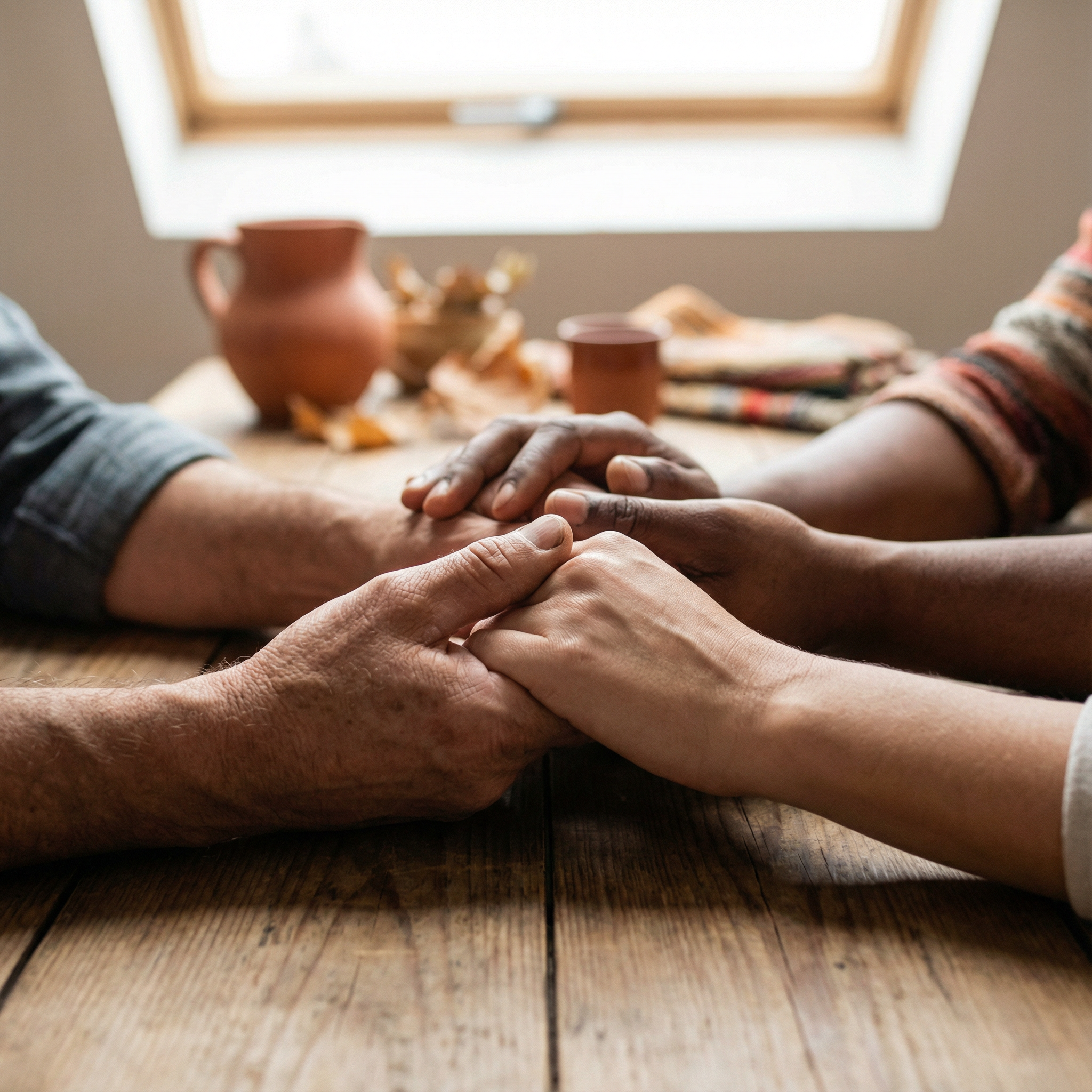 Hands coming together in unity